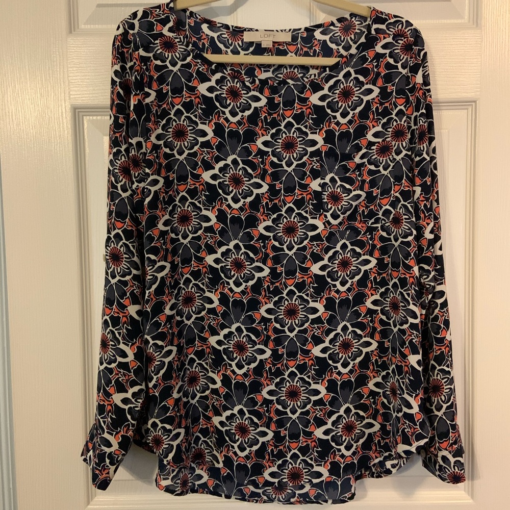 Ann Taylor LOFT Blue and Pink Floral Top